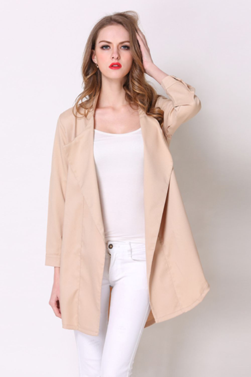 Full Size Open Front Longline Trench Coat-UHX-Urbanheer