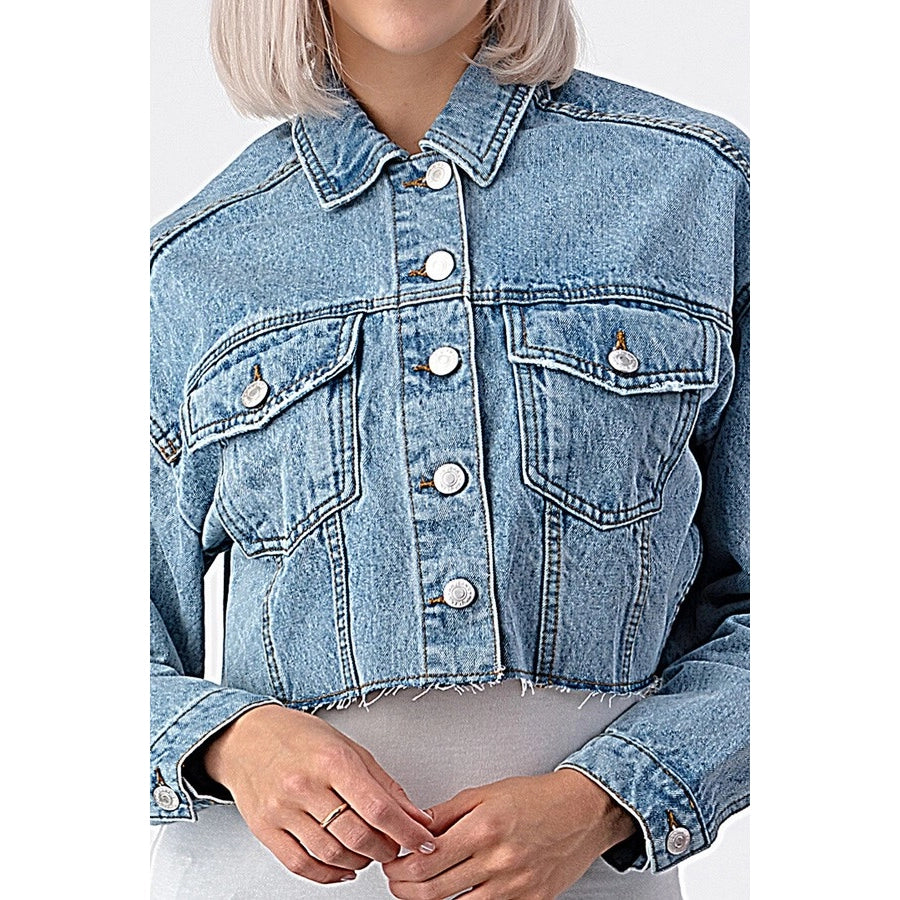 Raw Edge Medium Washed Denim Jacket-Clothing-Heart&Hips-Urbanheer