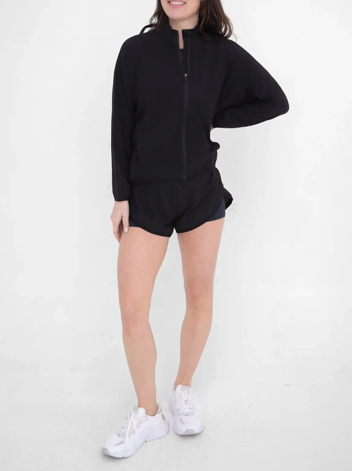 Athletic Women Mock Neck Running Jacket- Black-Clothing - Women-Mono B-Urbanheer