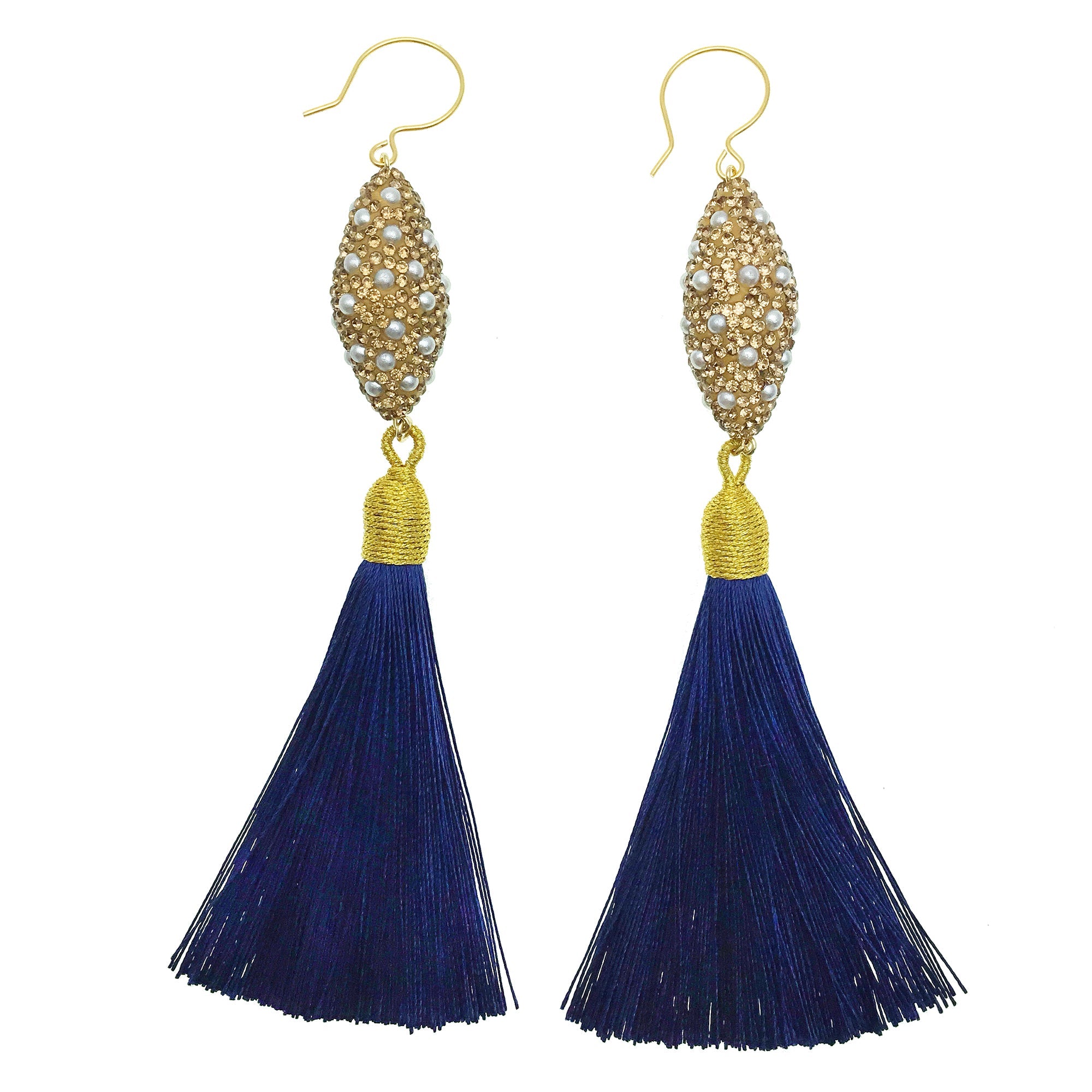 Rhinestones Bordered Pearls Tassel Earrings Ce003-earrings-FARRA-Jewelry-Urbanheer