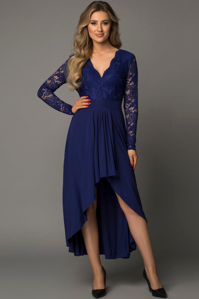 Lace High-Low V-Neck Dress-UHX-Blue-S-Urbanheer