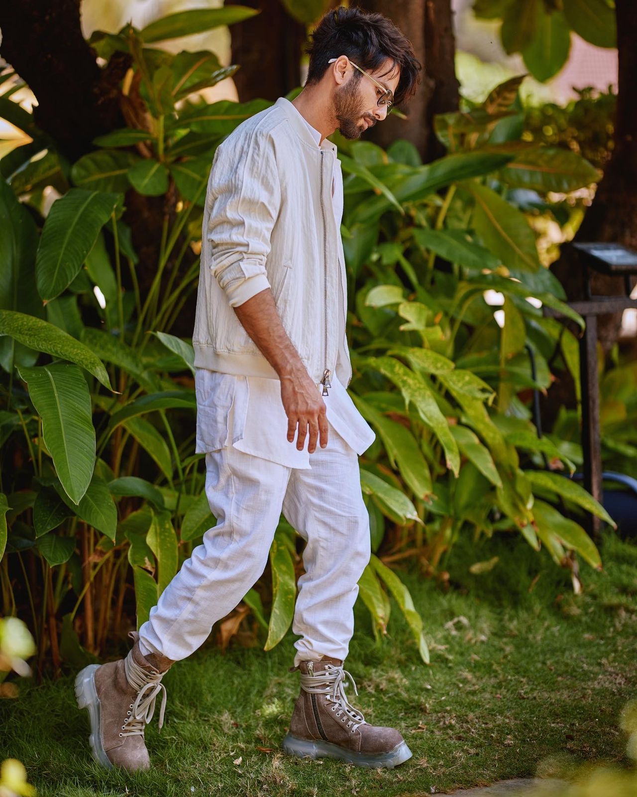 Shahid Kapoor In Our - Off-White Bomber Jacket With Kurta & Pant Set-Biker Jacket Set-Bohame-Urbanheer