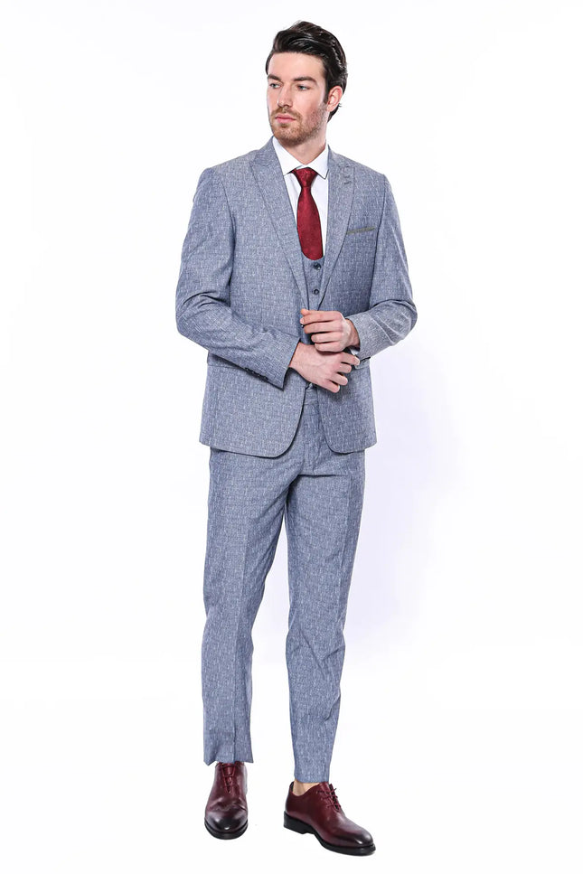 Linen Touch Blue Vested Suit-Clothing-Wessi-Urbanheer