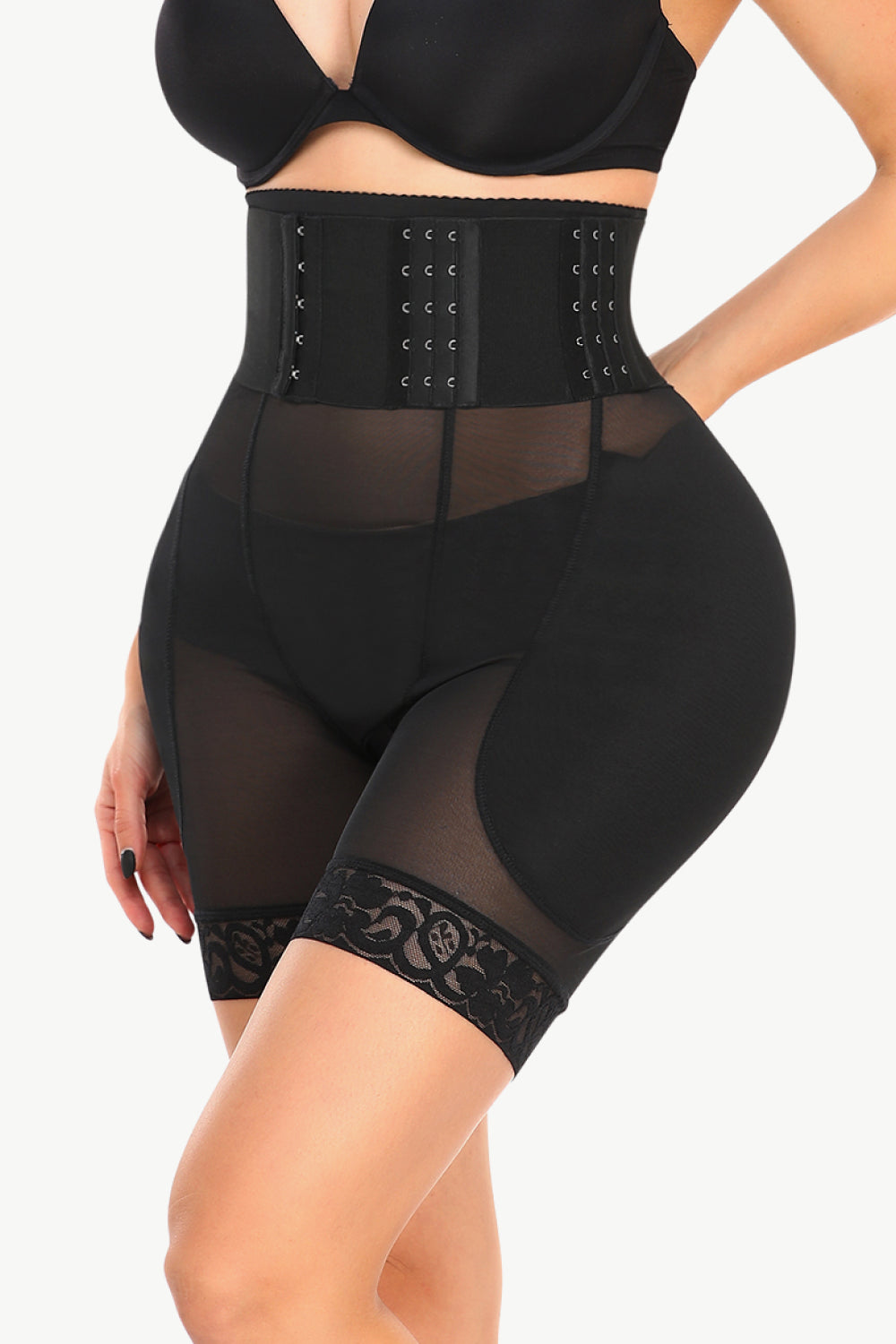 Full Size Breathable Lace Trim Shaping Shorts-UHX-Black-S-Urbanheer