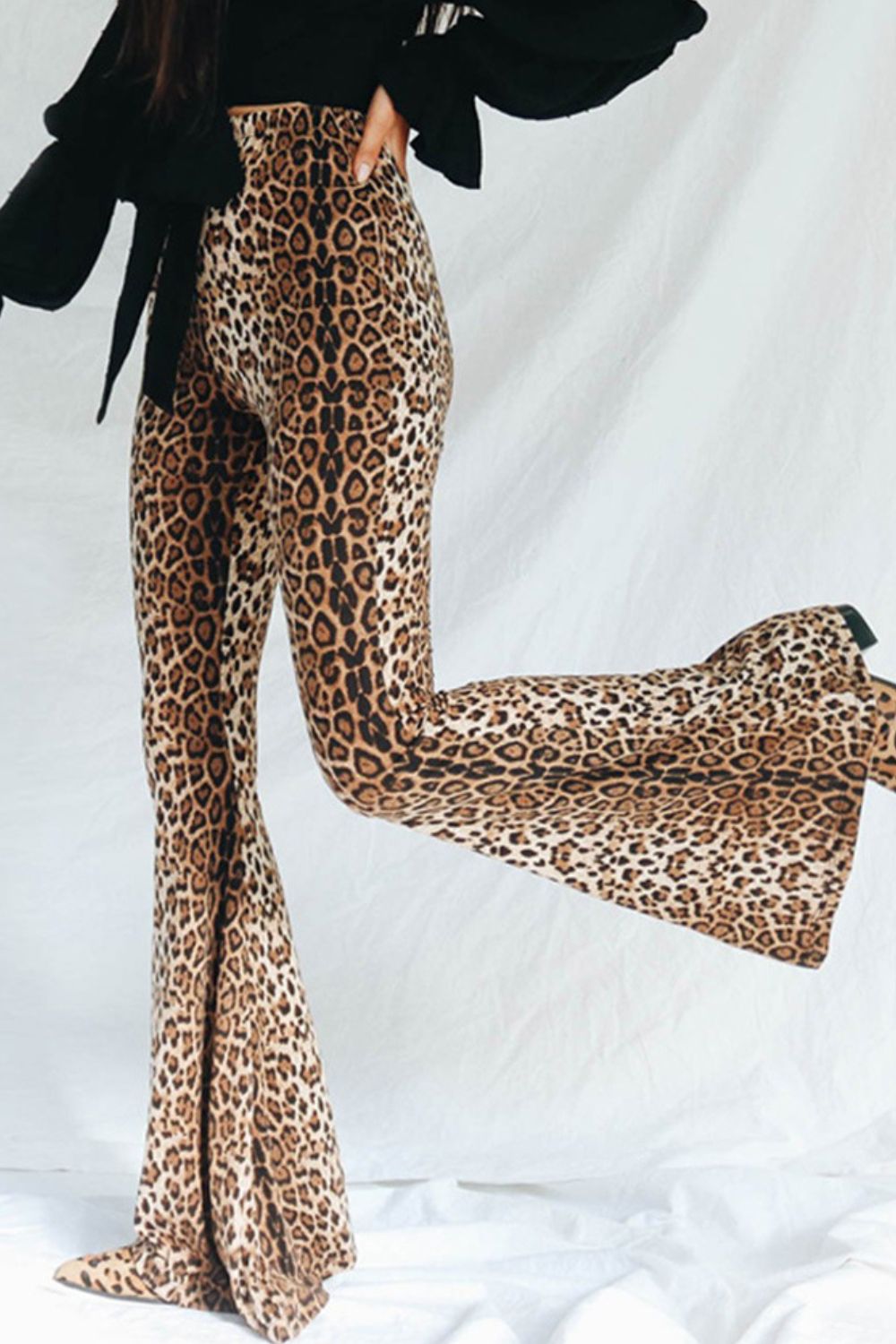 Leopard Print Flare Leg Pants-UHX-Urbanheer