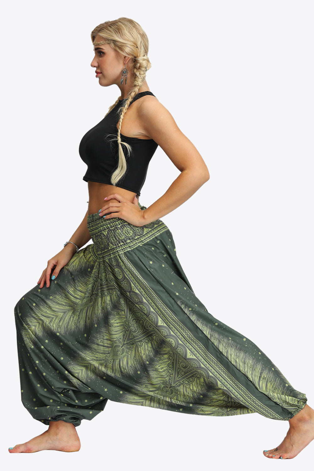 Printed Smocked Waist Harem Pants-UHX-Urbanheer