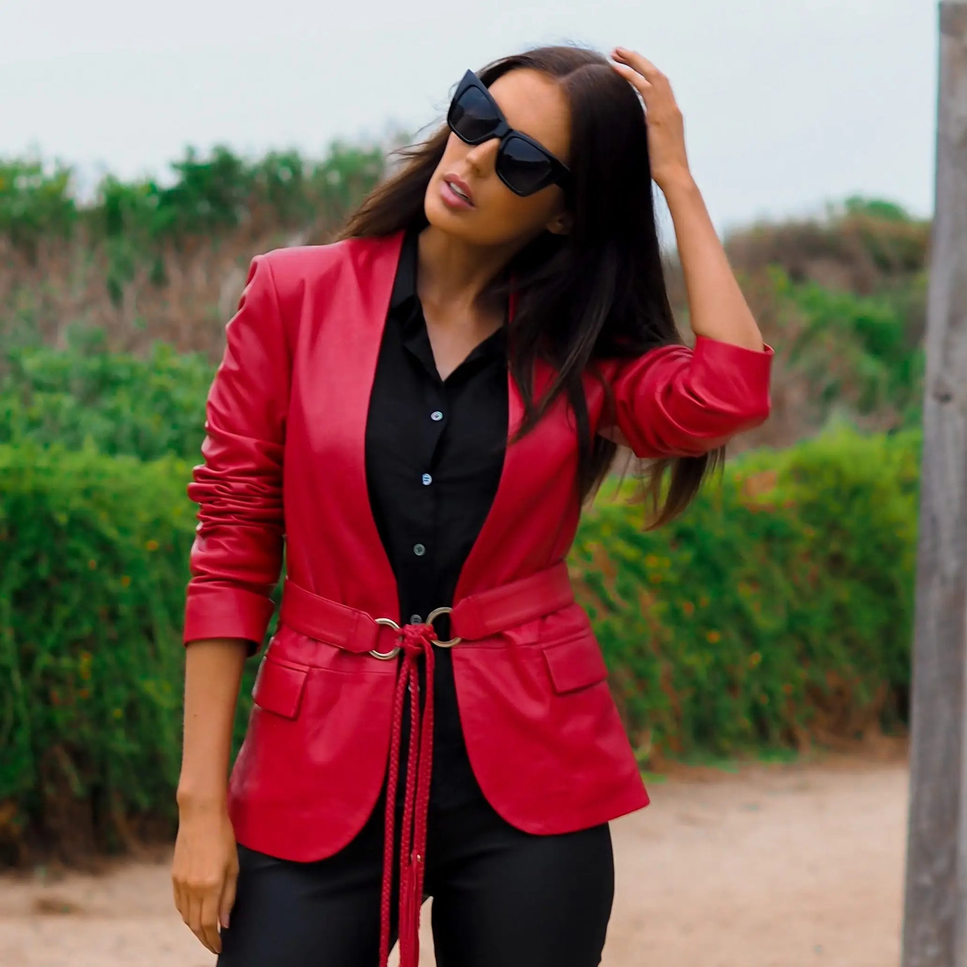 Alma Belted Jacket | Red-Apparel & Accessories-Cadelle Leather-Urbanheer