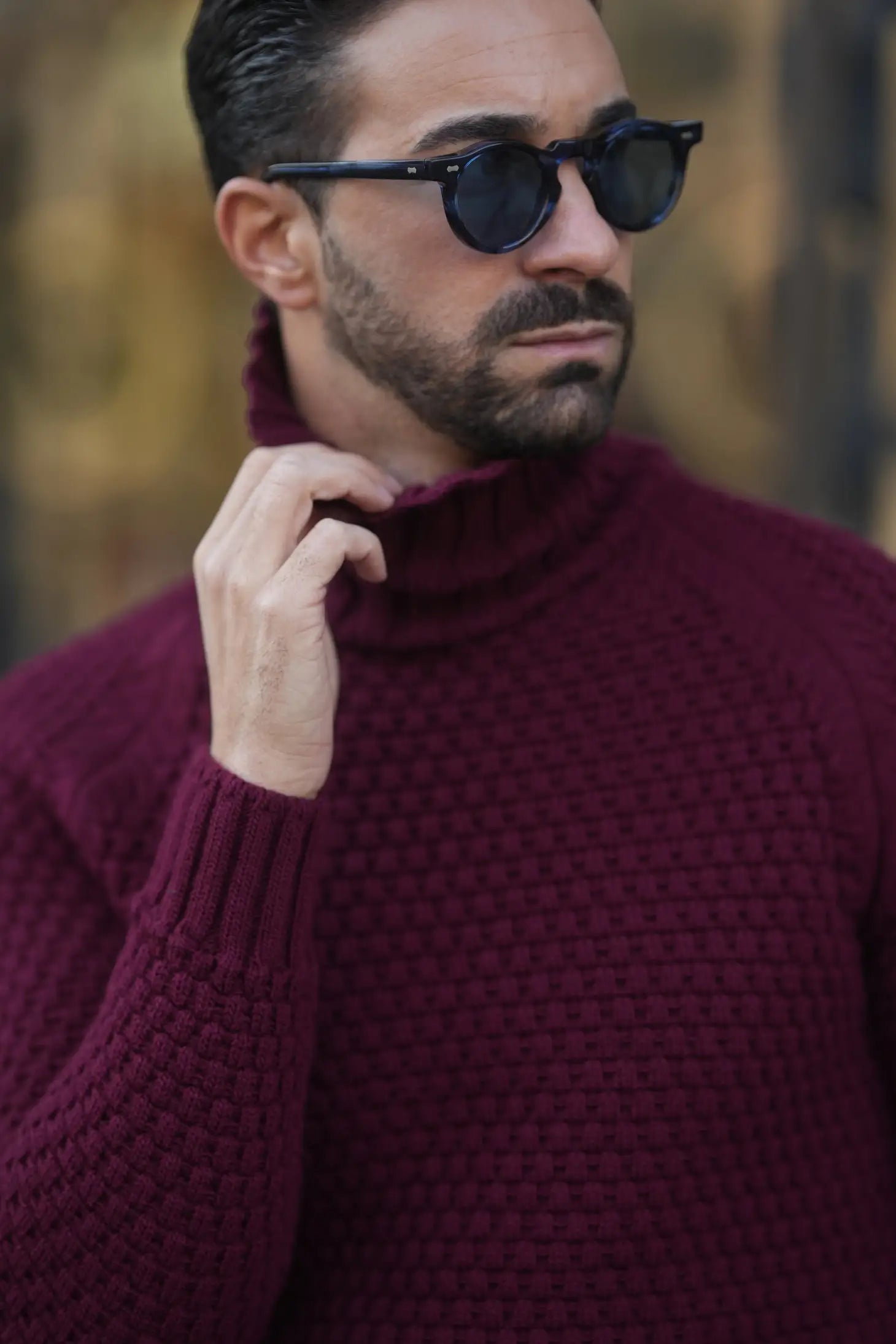 Roll Neck Knit Sweater - Burgundy – Ron Tomson