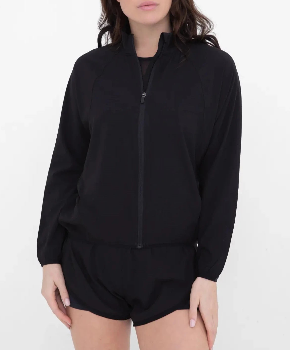 Athletic Women Mock Neck Running Jacket- Black-Clothing - Women-Mono B-Urbanheer