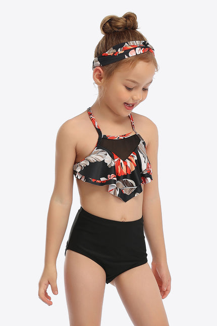 Botanical Print Ruffled Two-Piece Swim Set-UHX-Urbanheer