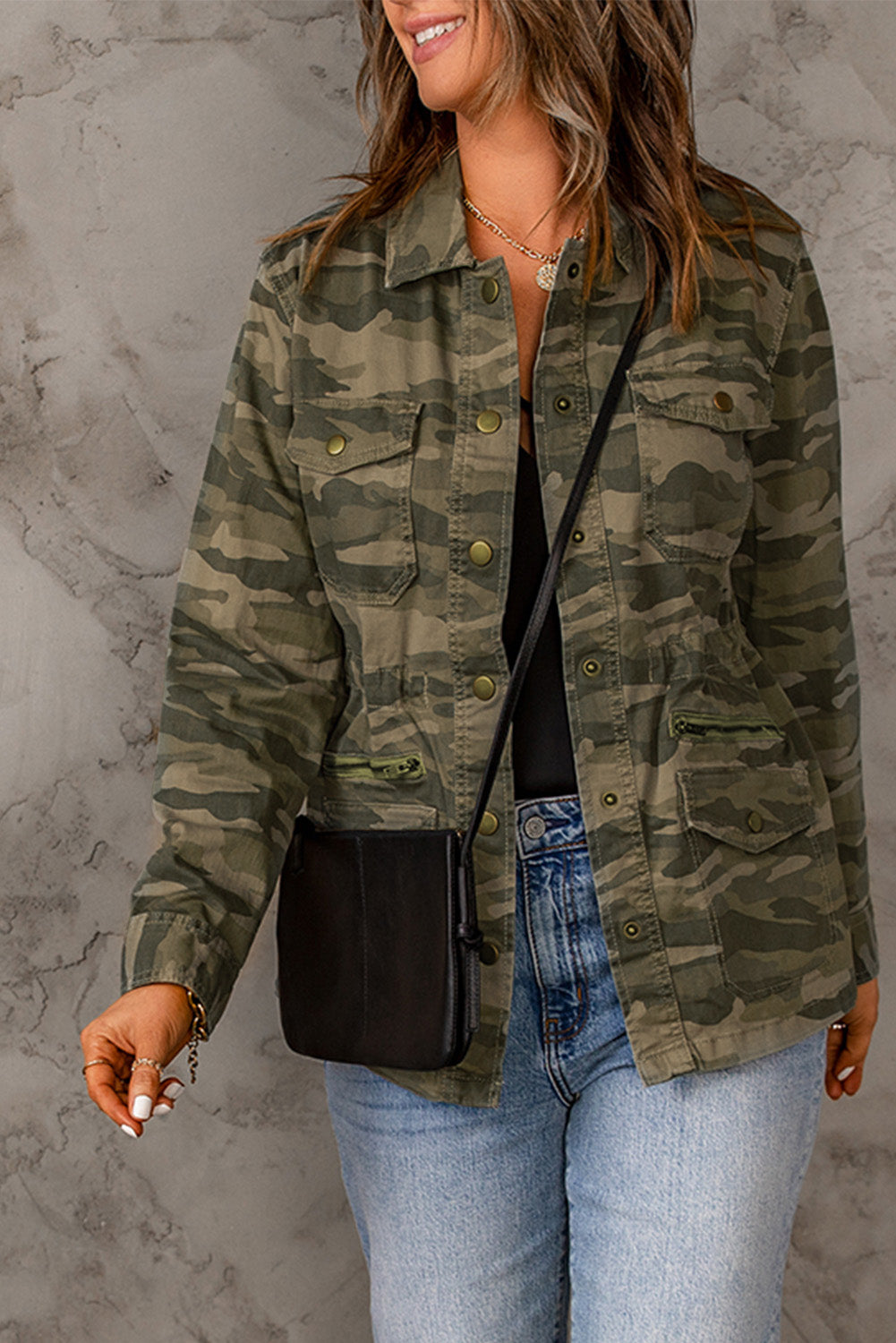 Camouflage Snap Down Jacket-UHX-Urbanheer