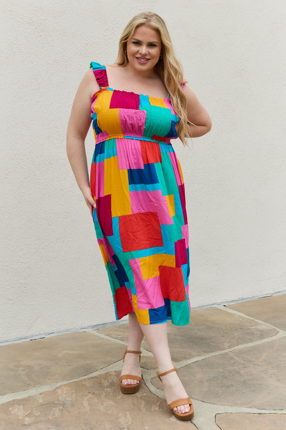 And The Why Multicolored Square Print Summer Dress-UHX-Multi-S-Urbanheer