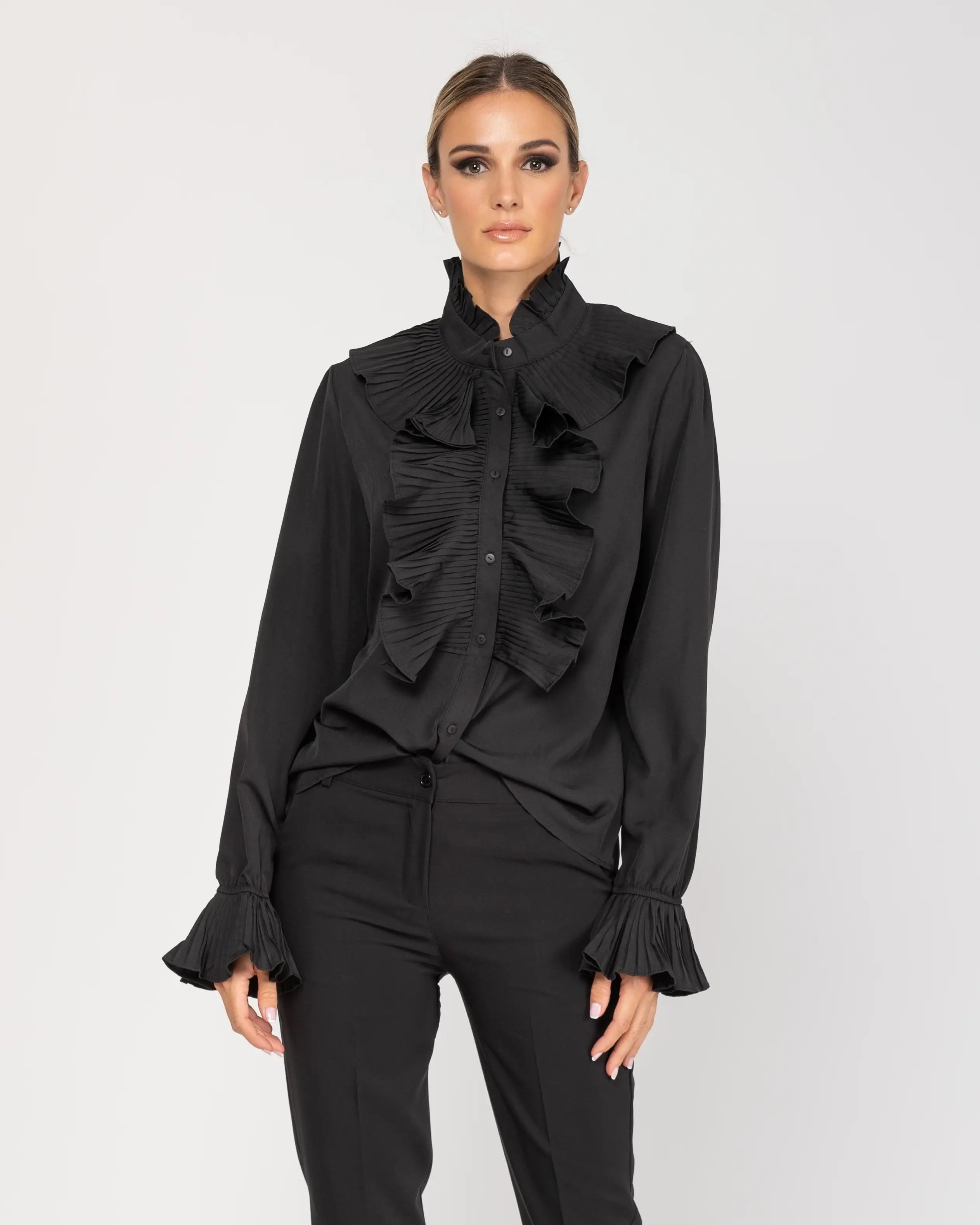 Buttoned Blouse With Ruffles And Elastic Long Sleeves.-Tantra-S-Urbanheer