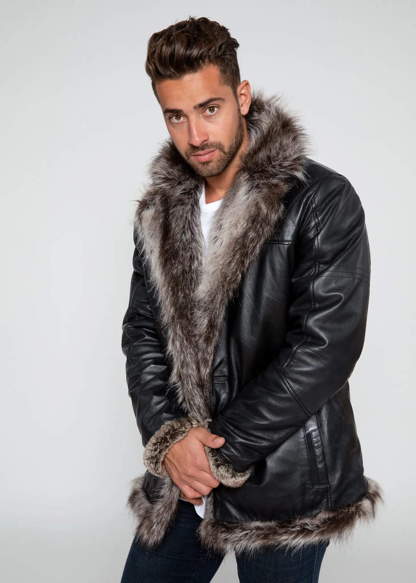 Men'S Jayden Shearling Faux Fur Leather Jacket-Clothing - Men-Fadcloset-L-Urbanheer