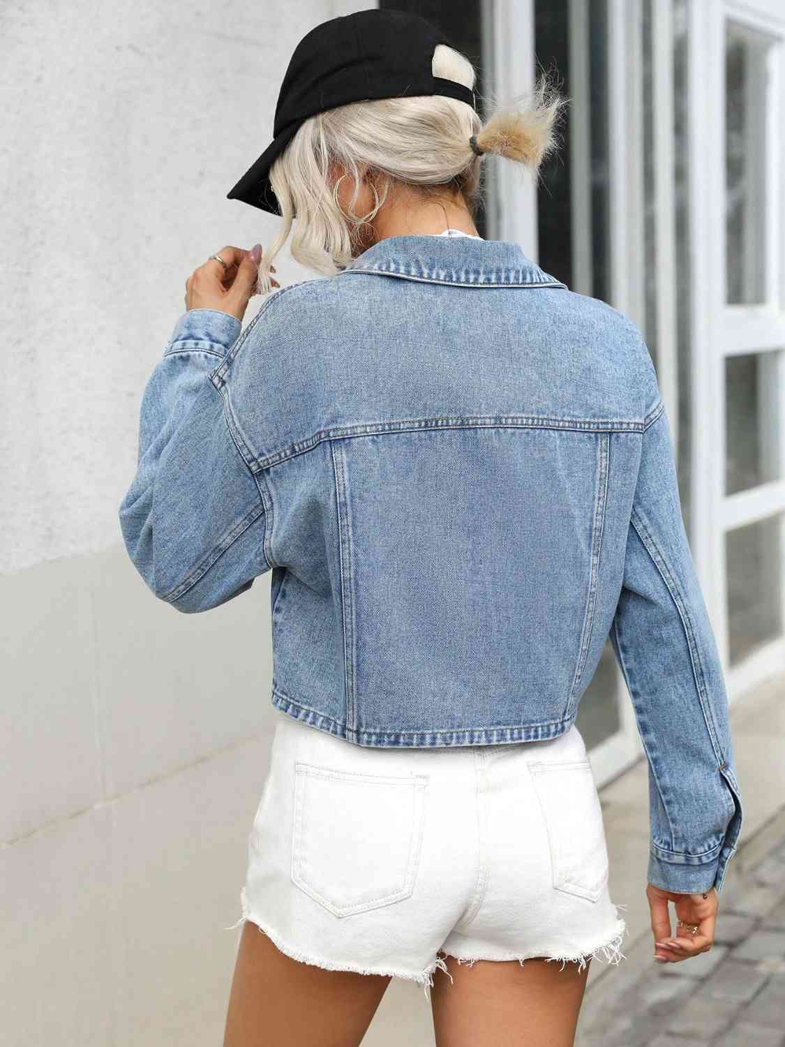 Dropped Shoulder Denim Jacket-UHX-Urbanheer