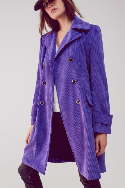 Longline Blazer With Vintage Buttons In Purple Cord-Clothing - Women-Q2-Urbanheer