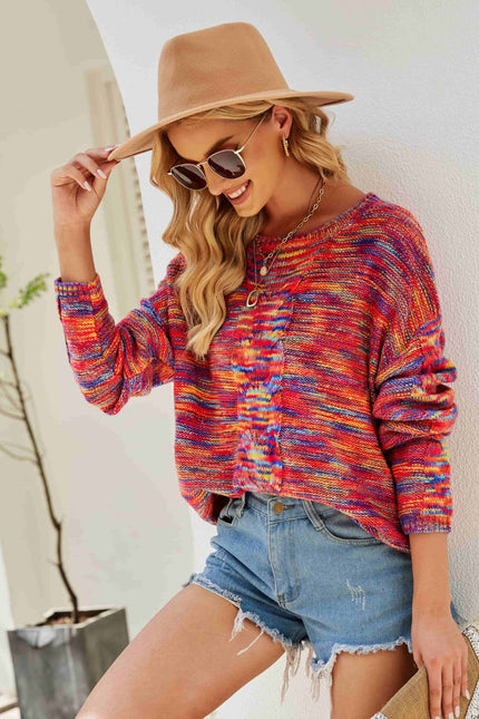 Multicolored Cable-Knit Drop Shoulder Sweater-Collab-Urbanheer