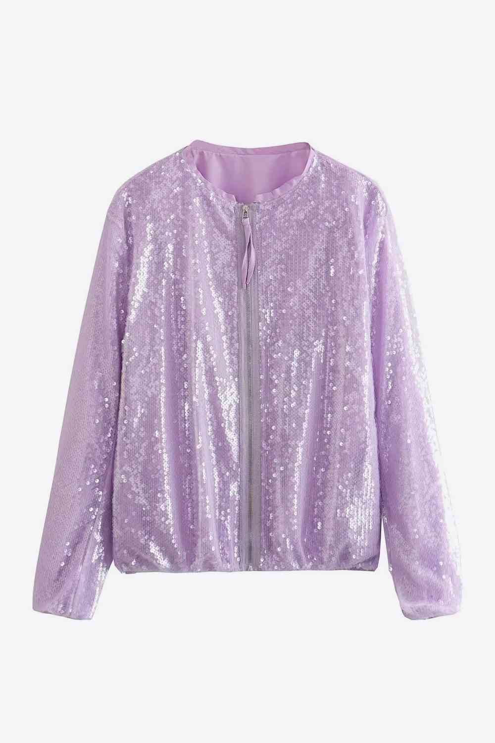 Sequin Zip-Up Jacket-UHX-Lilac-S-Urbanheer