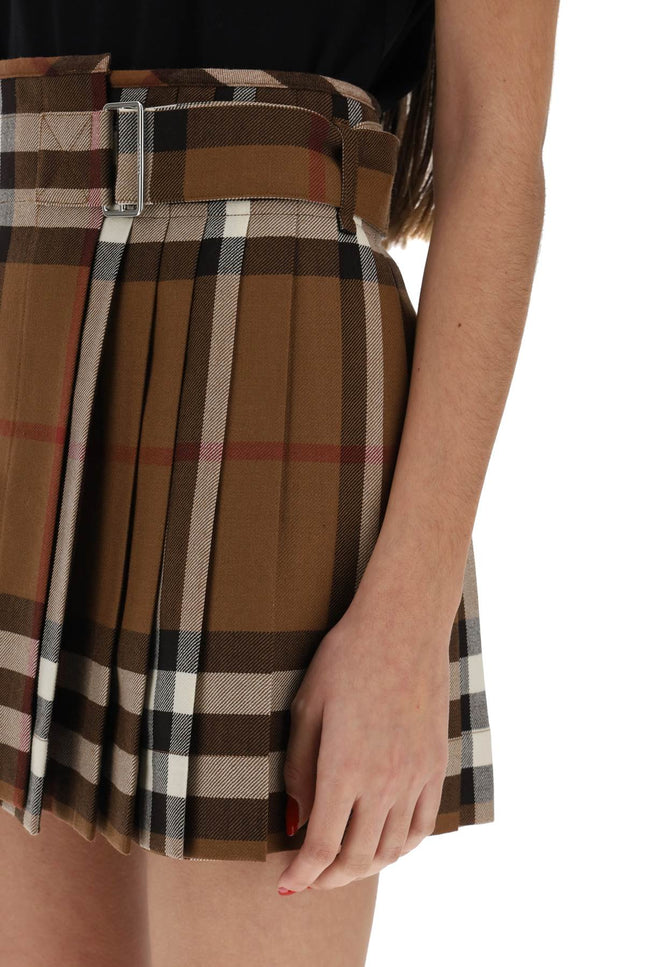 Burberry Exaggerated Check Pleated Wool Mini Skirt-Burberry-Urbanheer