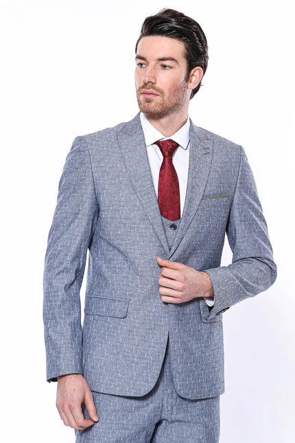 Linen Touch Blue Vested Suit-Clothing-Wessi-Urbanheer
