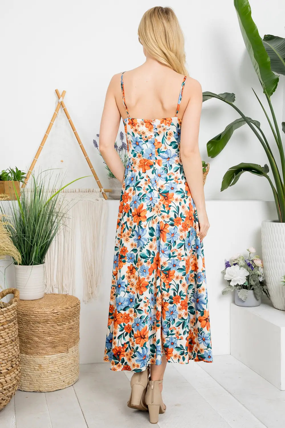 Floral Dress With Cut-Out Tied Bodice-LA Soul-Urbanheer