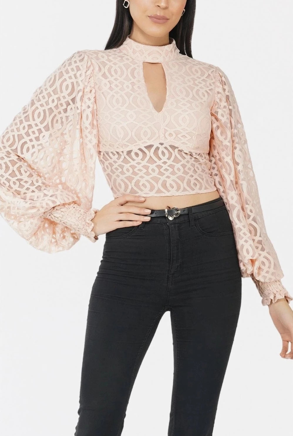 Marlee Lace Top in Nude.-lace and beads-UK 8-Urbanheer