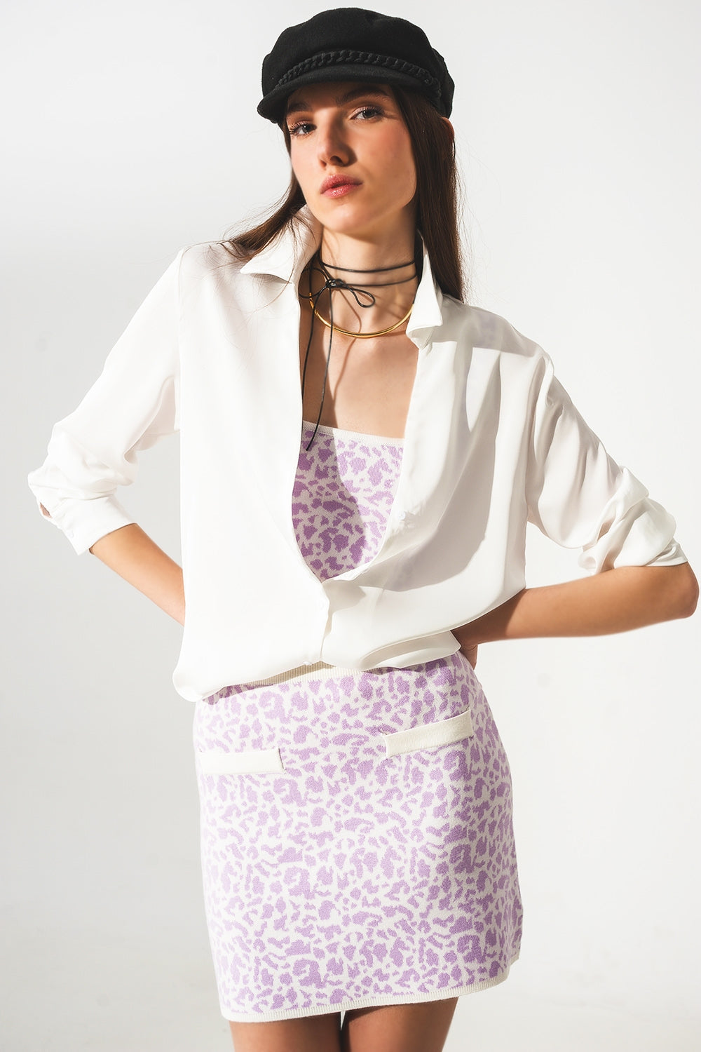 Satin Shirt With V Neck In Cream-Clothing - Women-Q2-Urbanheer