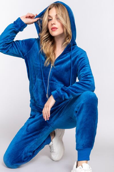 Active Basic Faux Fur Zip Up Long Sleeve Hoodie And Joggers Set-UHX-DEEP BLUE-S-Urbanheer