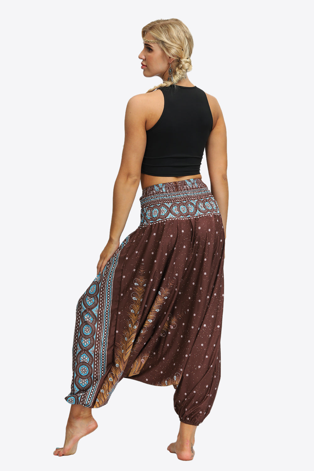 Printed Smocked Waist Harem Pants-UHX-Urbanheer