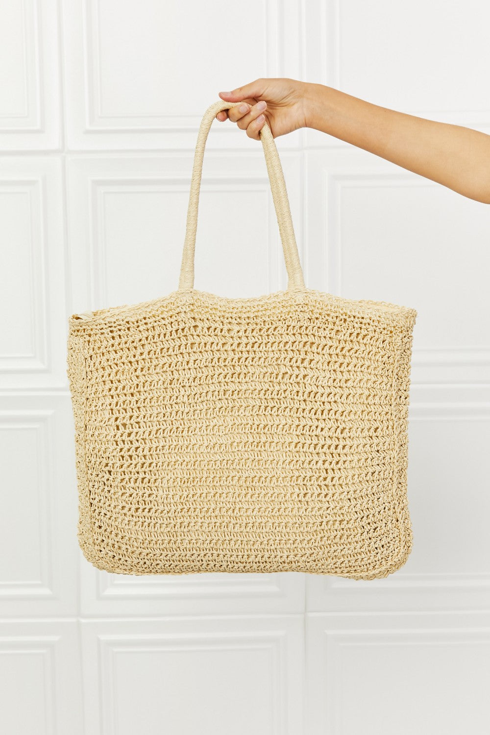 Fame Off The Coast Straw Tote Bag-UHX-Ivory-One Size-Urbanheer