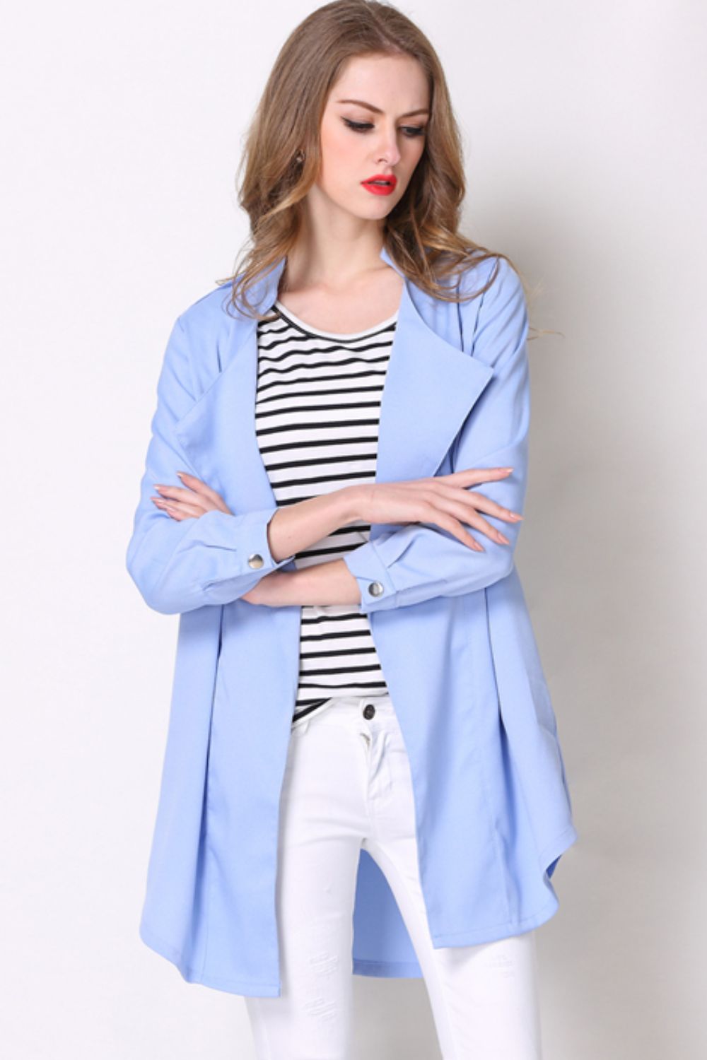 Full Size Open Front Longline Trench Coat-UHX-Urbanheer