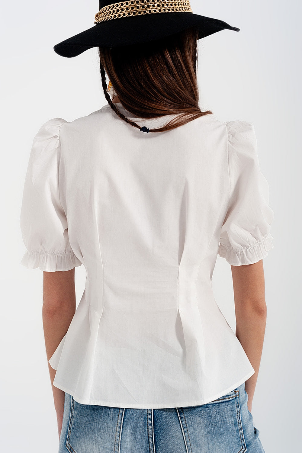 Poplin Frill Detail Wrap Blouse In Cream-Women's Fashion - Women's Clothing - Blouses & Shirts-Q2-Urbanheer