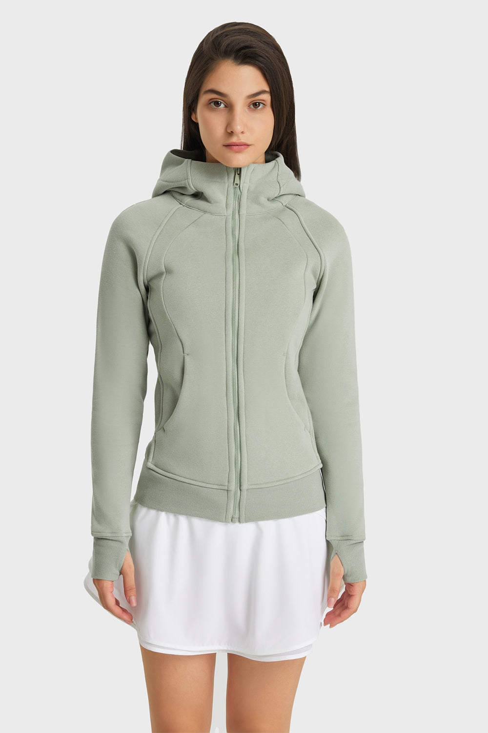 Zip Up Seam Detail Hooded Sports Jacket-UHX-Green-4-Urbanheer