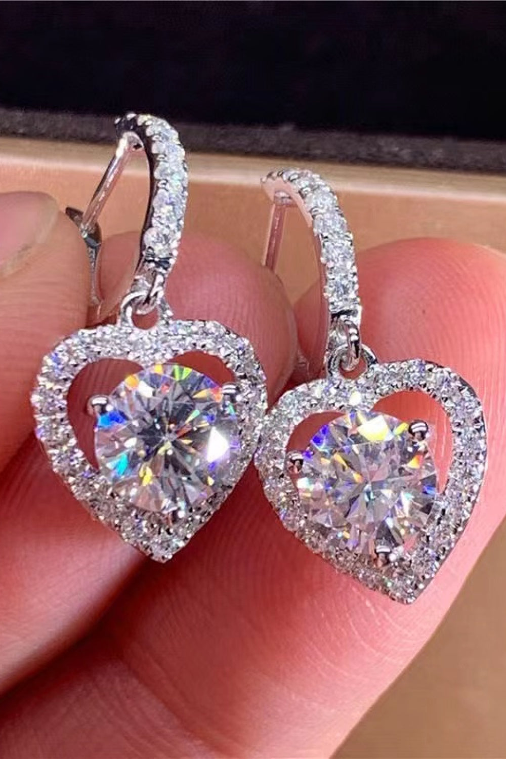 2 Carat Moissanite Platinum-Plated Heart Drop Earrings-UHX-Silver-One Size-Urbanheer