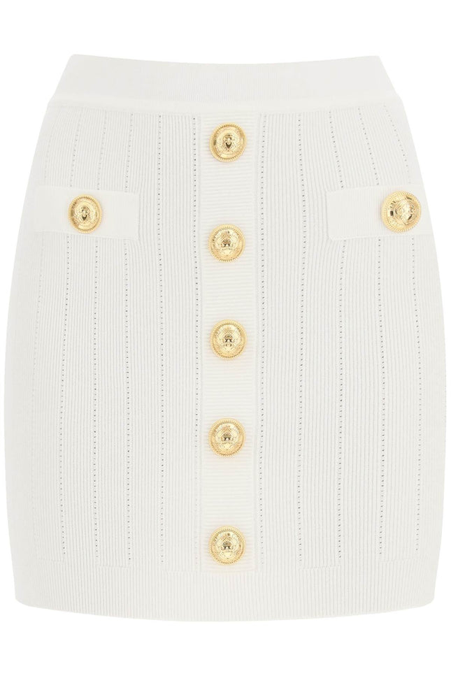 Balmain Knit Mini Skirt With Embossed Buttons-Balmain-36-Urbanheer