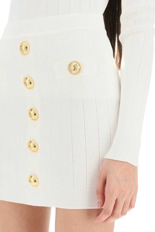 Balmain Knit Mini Skirt With Embossed Buttons-Balmain-36-Urbanheer