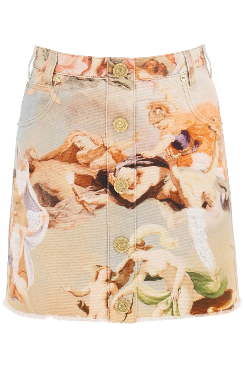 Balmain Denim Mini Skirt With 'Sky' Print-Balmain-36-Urbanheer