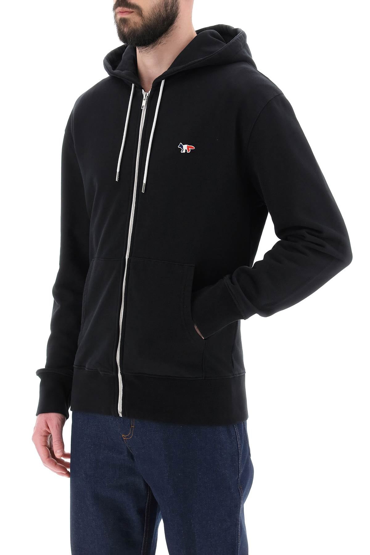 Maison kitsune full zip hoodie with tricolor fox patch