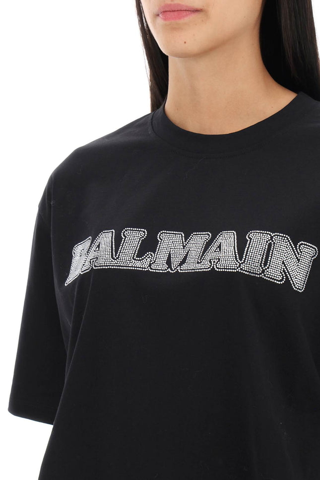 Balmain Rhinestone-Studded Logo T-Shirt-Balmain-Urbanheer