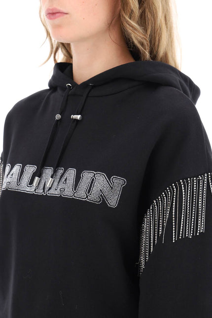 Balmain Cropped Hoodie With Rhinestone-Studded Logo And Crystal Cupchains-Balmain-Urbanheer