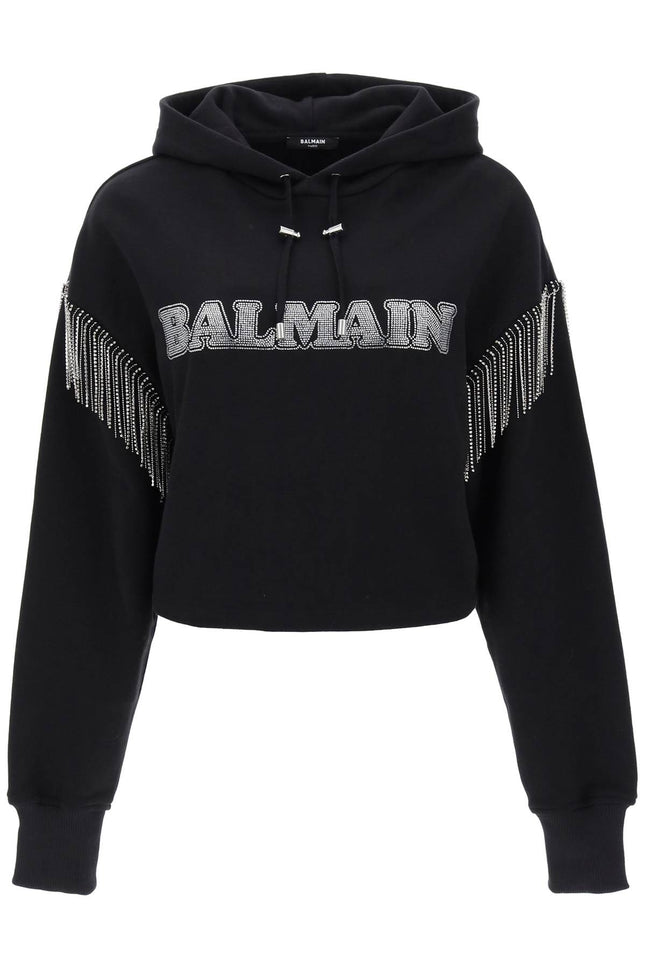 Balmain Cropped Hoodie With Rhinestone-Studded Logo And Crystal Cupchains-Balmain-Urbanheer