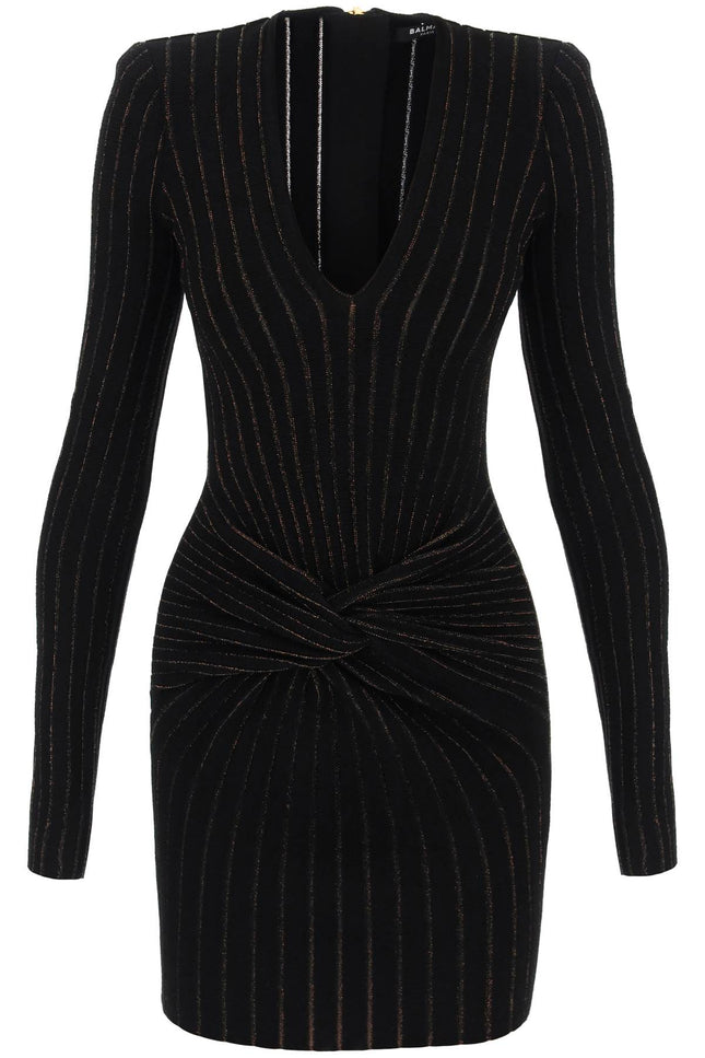 Balmain Knitted Mini Dress With Lurex Stripes-Balmain-Urbanheer