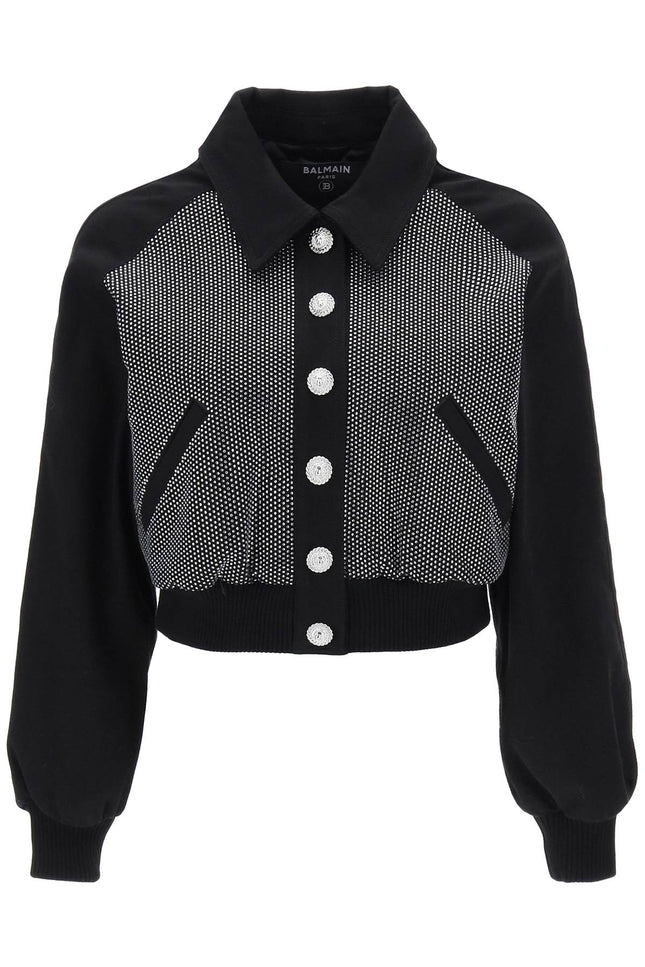 Balmain Denim Blouson Jacket With Rhinestones-Balmain-Urbanheer