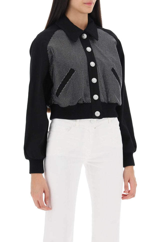 Balmain Denim Blouson Jacket With Rhinestones-Balmain-Urbanheer