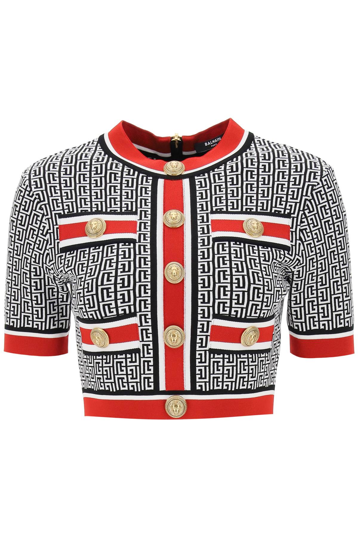 Balmain Cropped Top In Monogram Knit-Balmain-40-Urbanheer