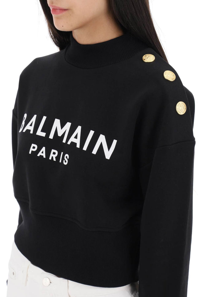 Balmain Cropped Sweatshirt With Logo Print And Buttons-Balmain-XL-Urbanheer