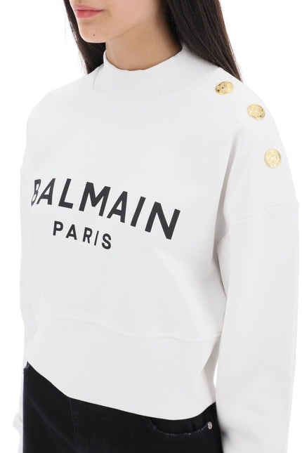 Balmain Cropped Sweatshirt With Logo Print And Buttons-Balmain-XL-Urbanheer