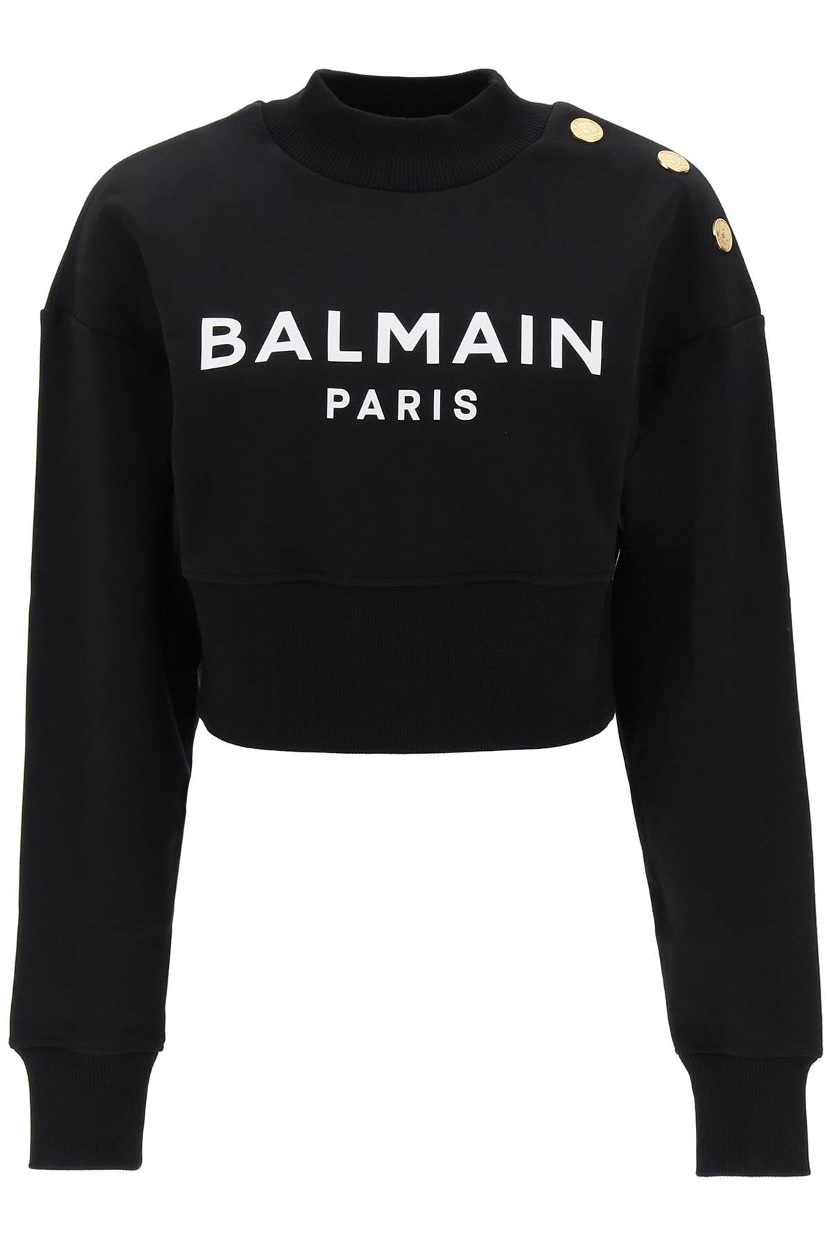 Balmain Cropped Sweatshirt With Logo Print And Buttons-Balmain-XL-Urbanheer