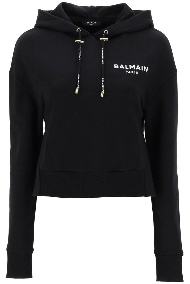 Balmain Cropped Sweatshirt With Flocked Logo Print-Balmain-Urbanheer