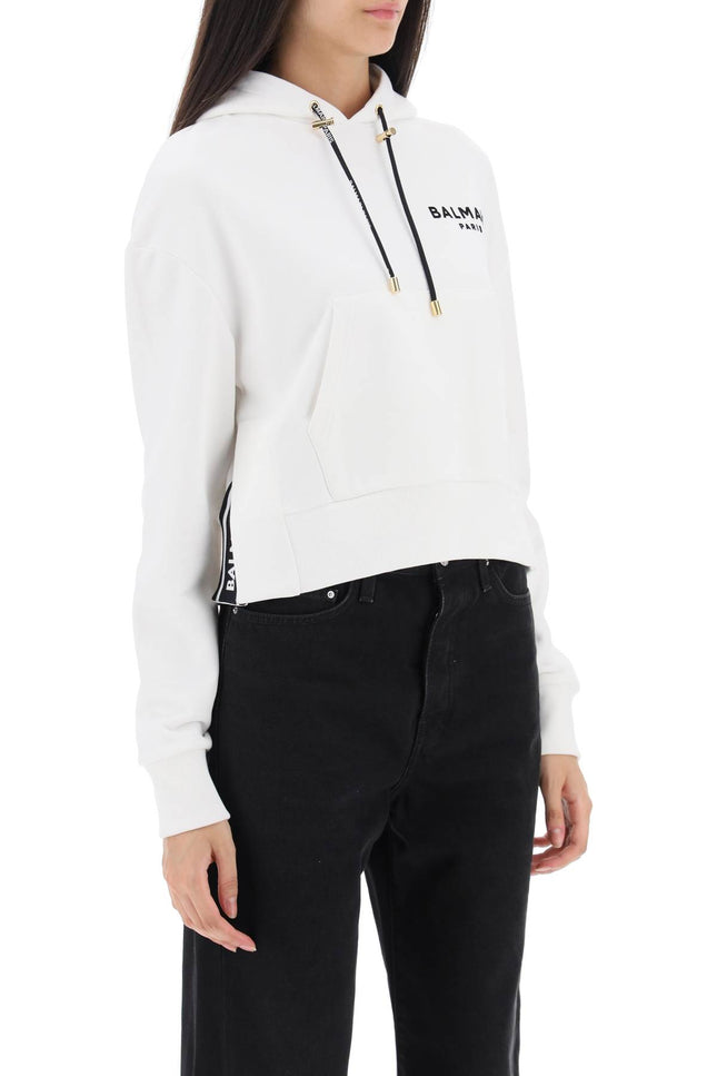 Balmain Cropped Sweatshirt With Flocked Logo Print-Balmain-Urbanheer